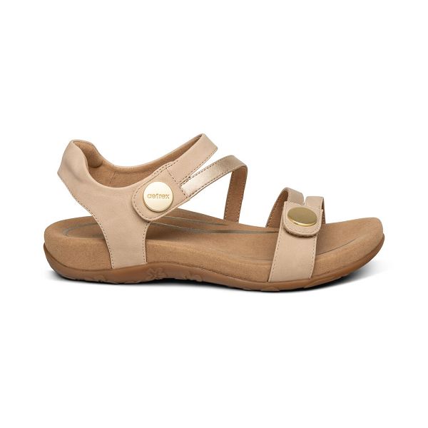 Aetrex Women's Jess Adjustable Quarter Strap Sandals - Beige | USA SAFXCRJ